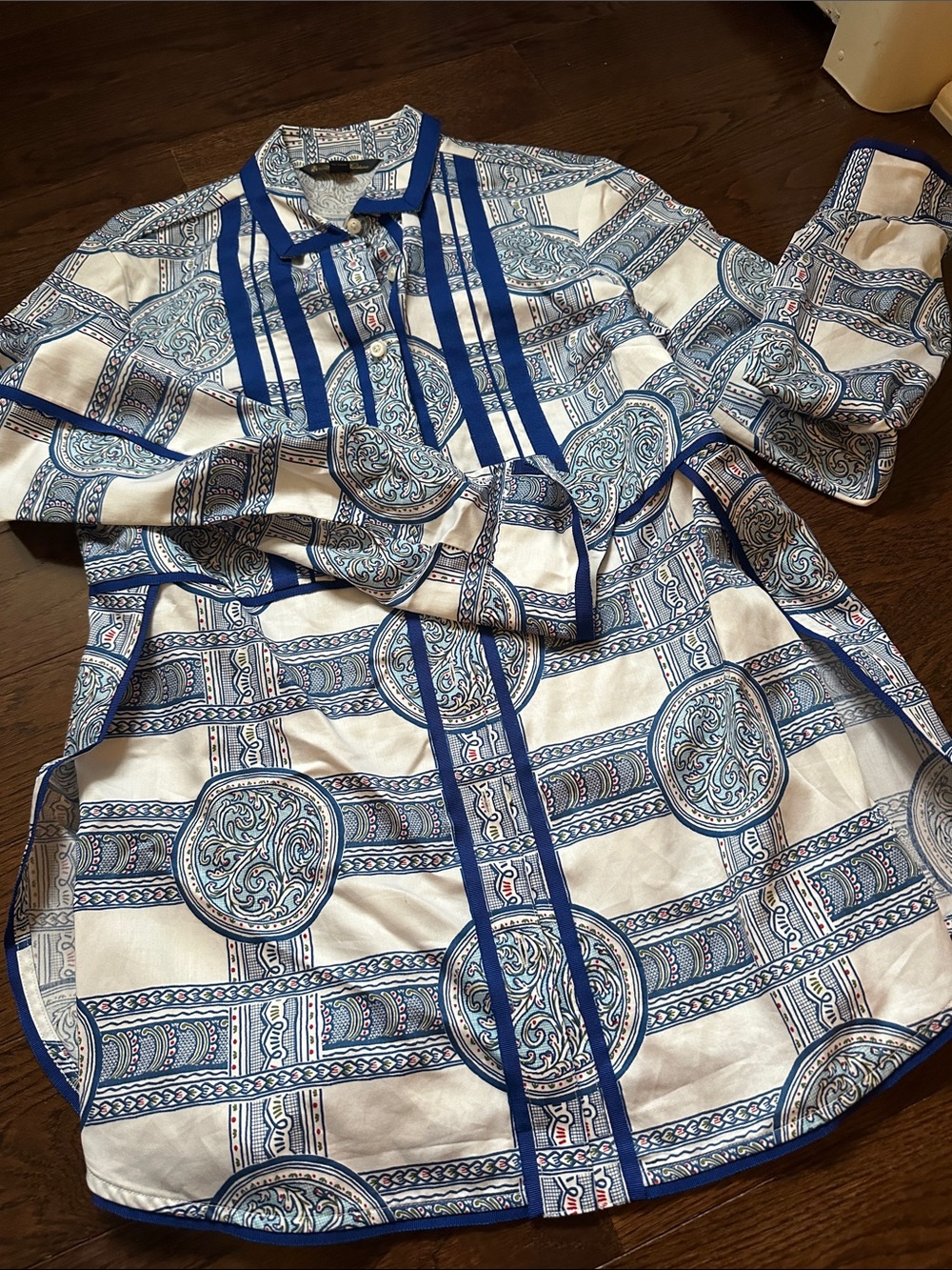 Brooks Brothers Blue and White Printed Button-Down Tunic